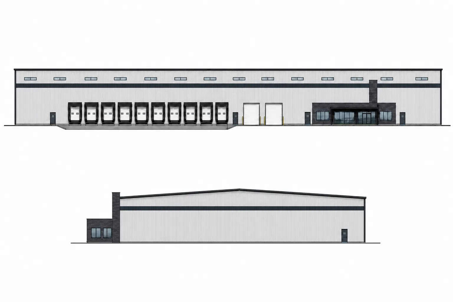 Elevation study for a 100,000 square foot Butler building model