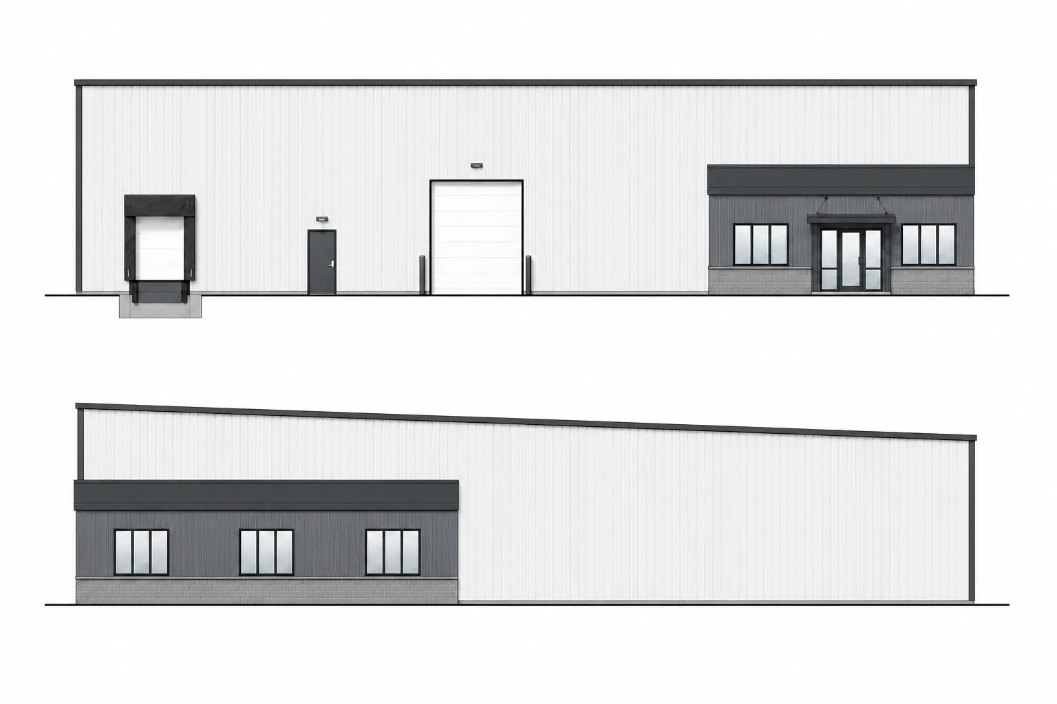 Elevation study for a 10,000 square foot Butler building model
