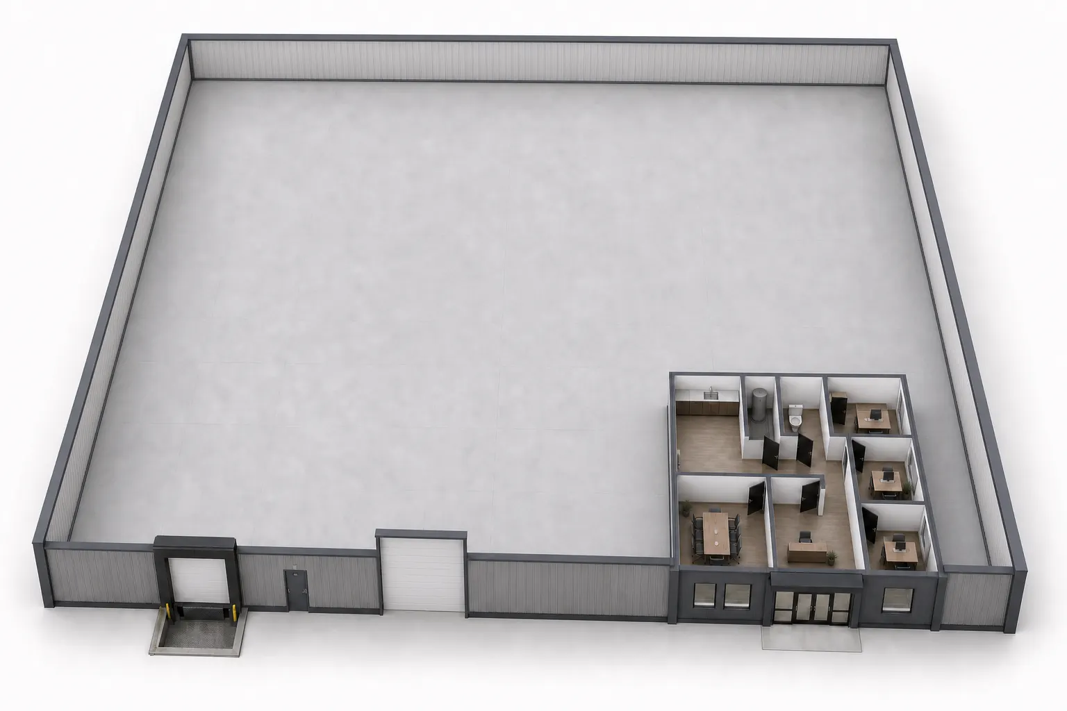 Isometric planning concept for a 10,000 square foot Butler building model