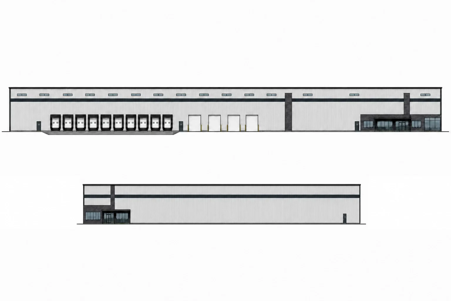 Elevation study for a 250,000 square foot Butler building model