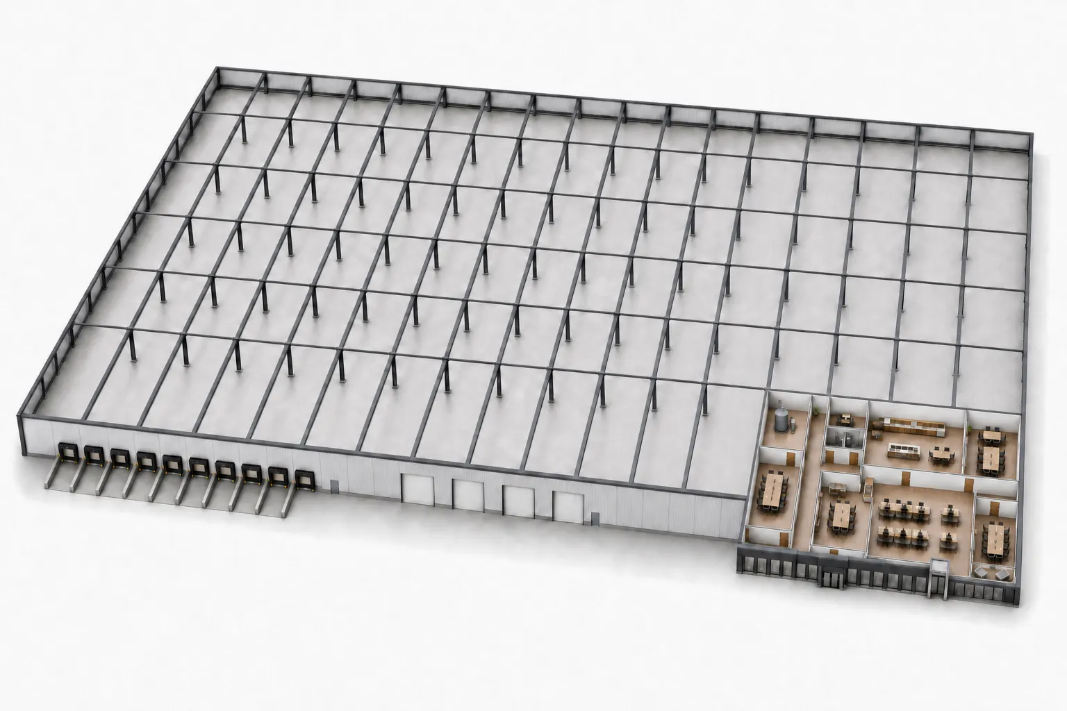 Isometric planning concept for a 250,000 square foot Butler building model