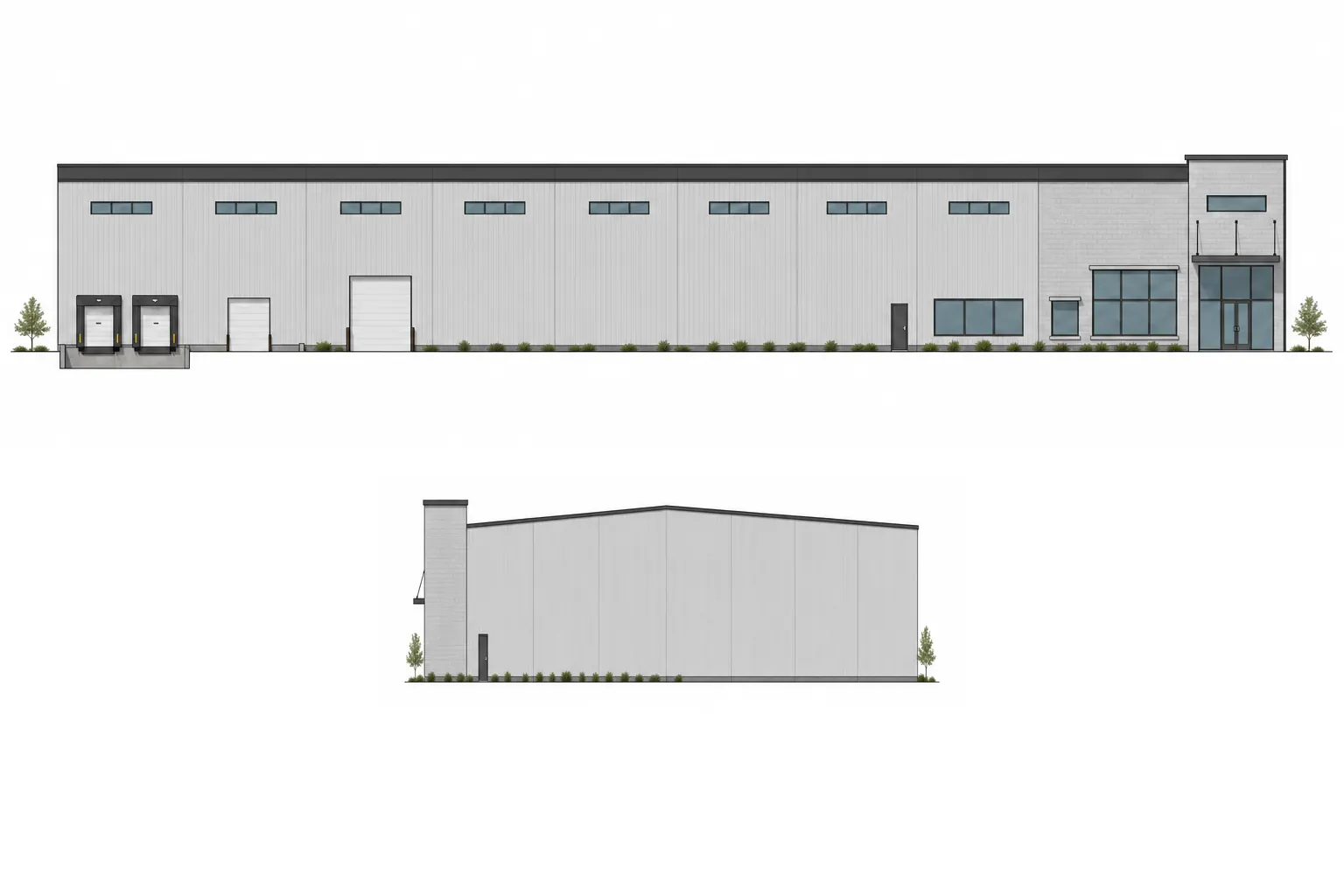 Elevation study for a 25,000 square foot Butler building model