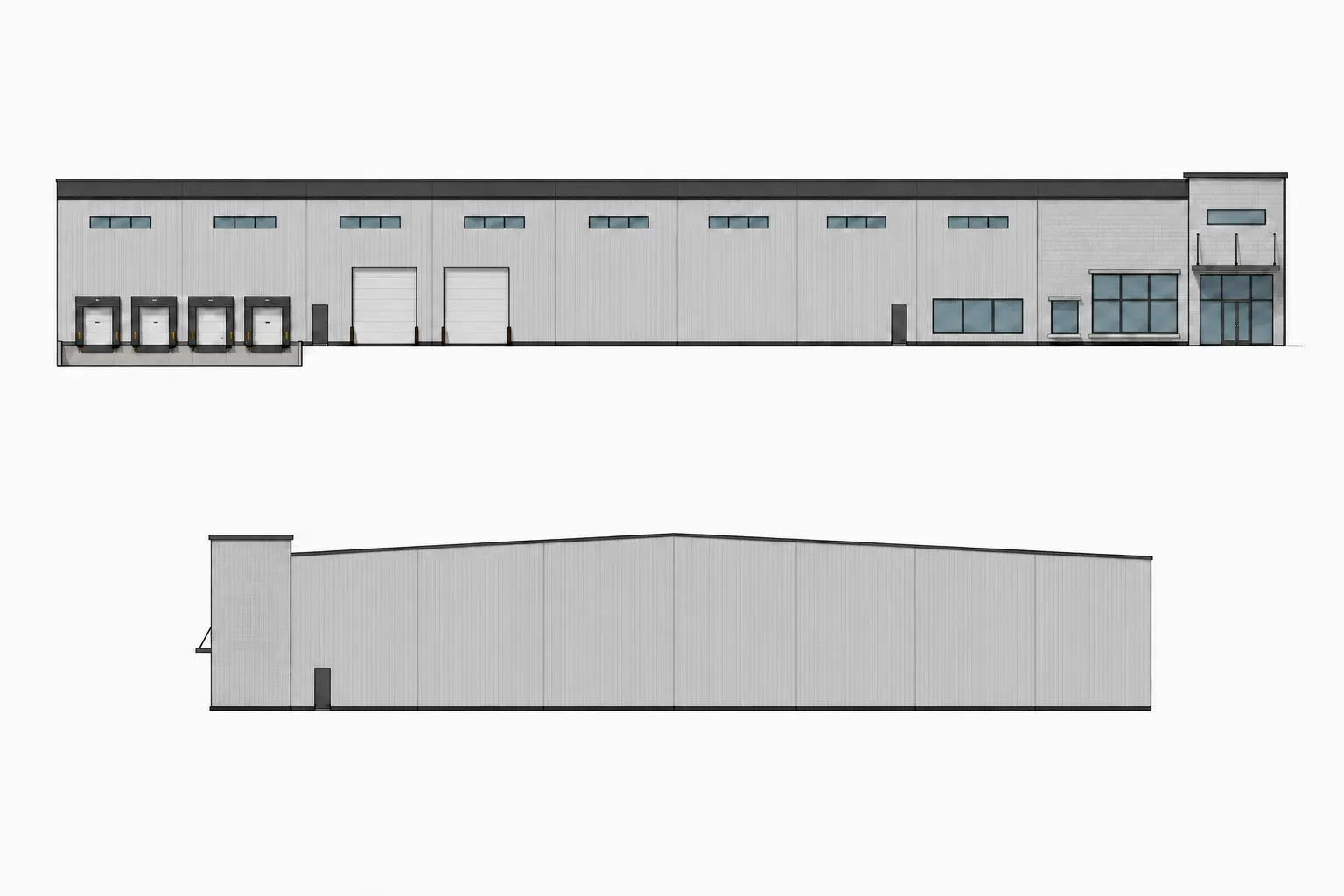 Elevation study for a 50,000 square foot Butler building model