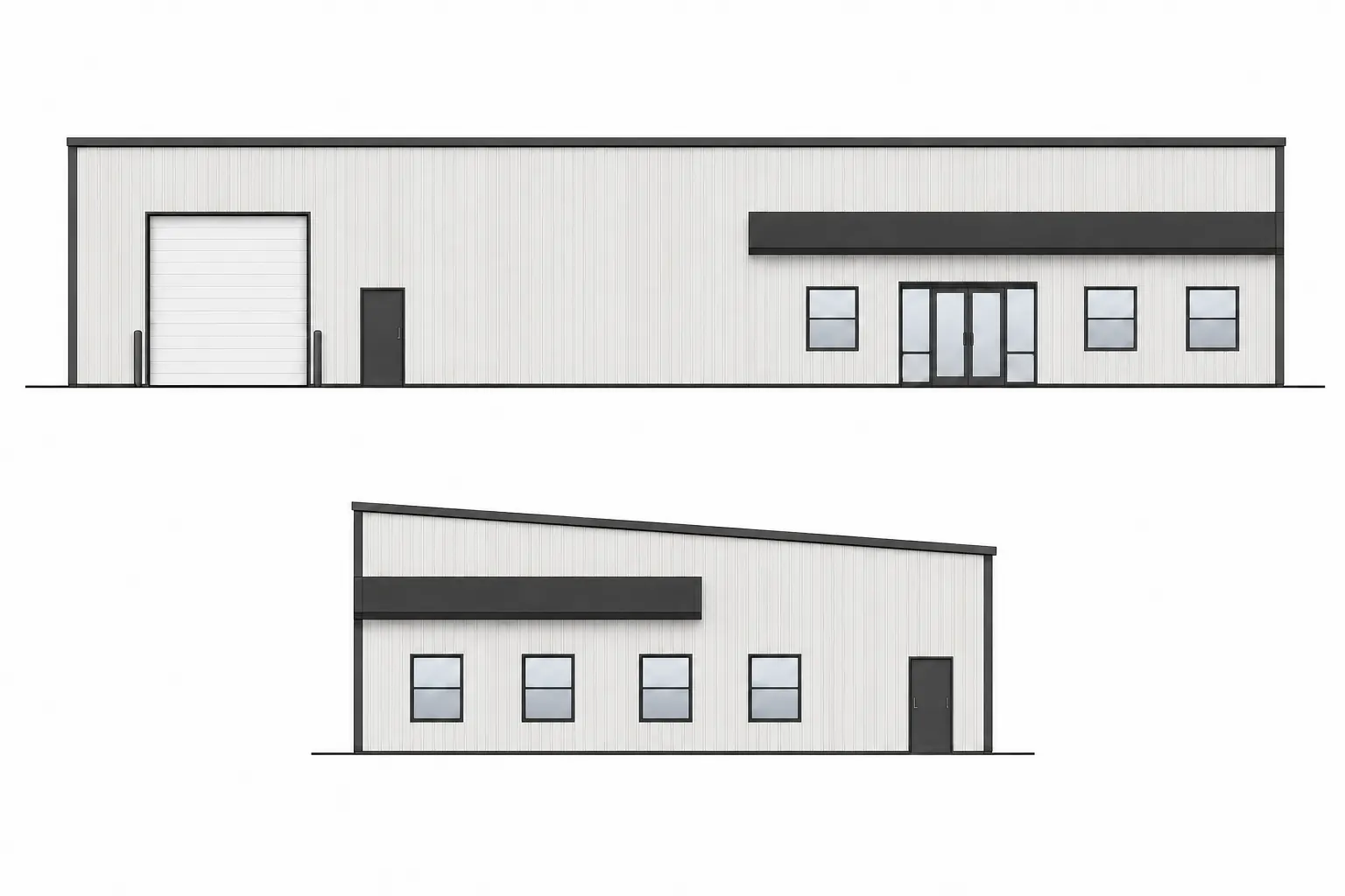 Elevation study for a 5,000 square foot Butler building model