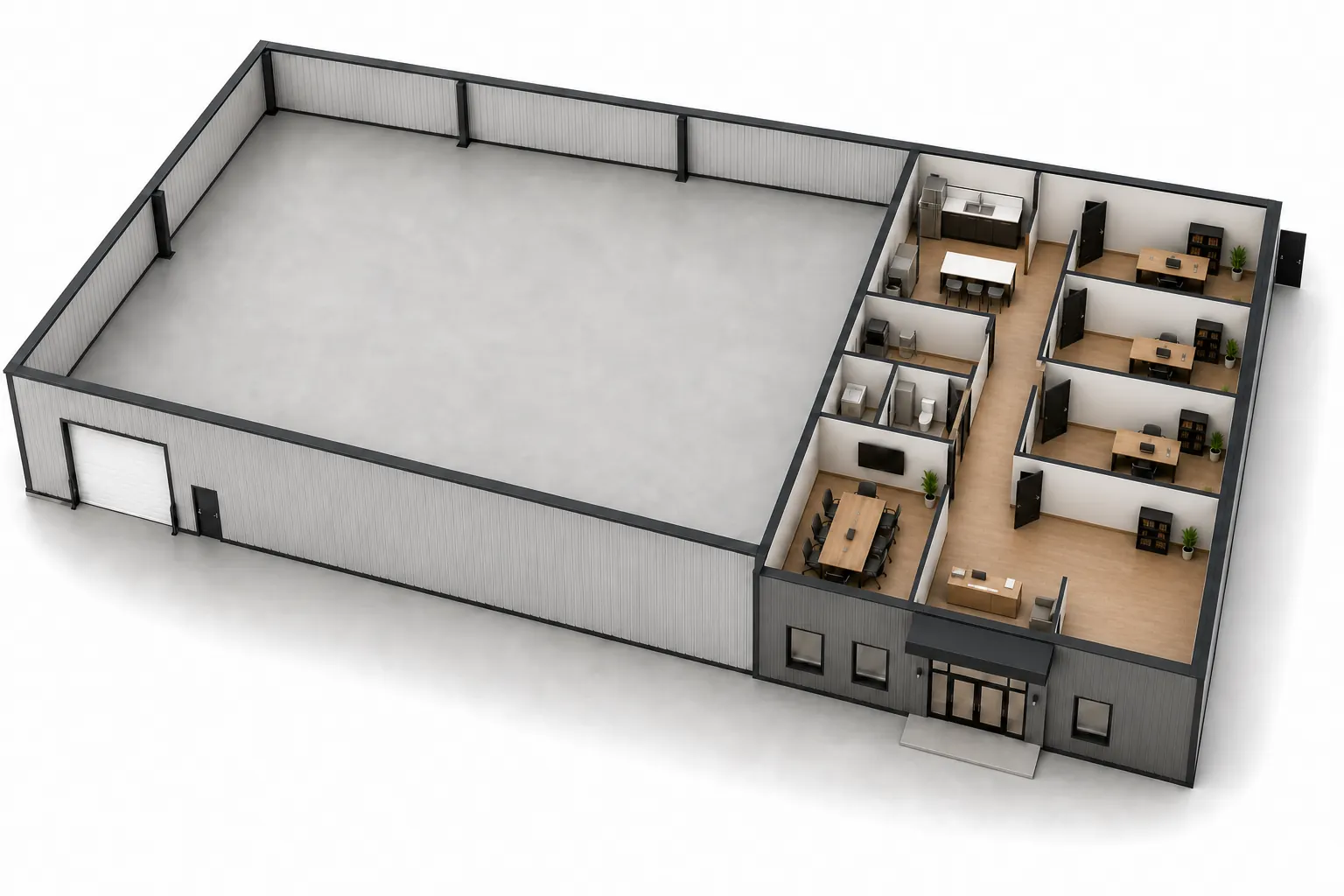 Isometric planning concept for a 5,000 square foot Butler building model